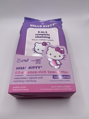 The Creme Shop Hello Kitty 3-In-1 Complete Cleansing Towelettes Watermelon New