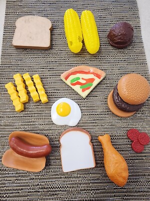 Pretend Play Food Lot 18 Pieces Hamburger Hot Dog Egg Corn Bread Fries Pizza Ckn