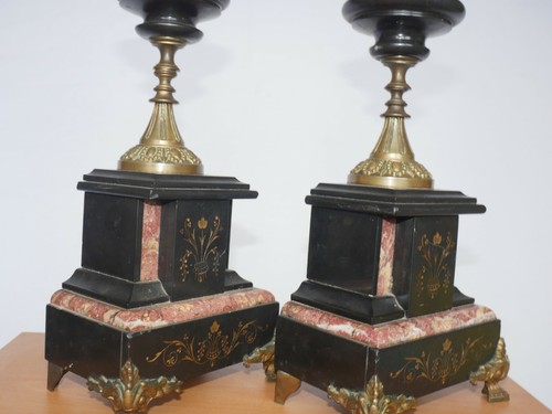 antique French 2 pcs pair heavy bronze , marble made Heavy candle holders - Picture 12 of 12