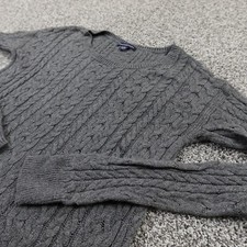 American Eagle Sweater Womens S Gray Wool Aran Cable Knit Fisherman Babydoll Y2K