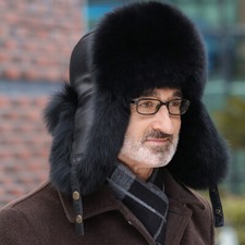 Real Fox Fur Hats For Men Russian Ushanka Cossack Hat Real Leather Trapper Hat