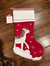 Pottery Barn Kids Rainbow Unicorn Glow inthe Dark Quilted Christmas Stocking NEW
