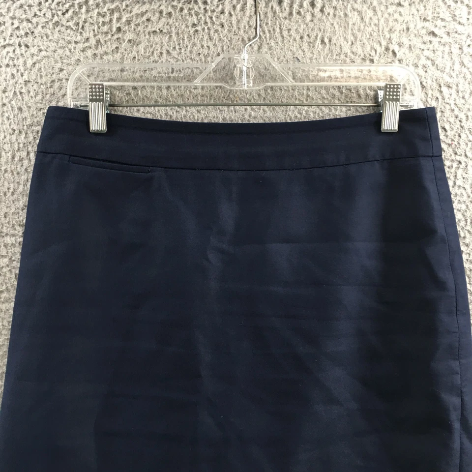 J Crew Pencil Skirts Womens Small Petite 15 Blue Cotton Flat Front Slit Zip Fly - Image 2 of 4