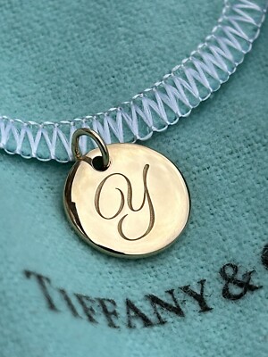 Tiffany & Co 18K Gold Notes Alphabet Letter Script Initial Y Disk