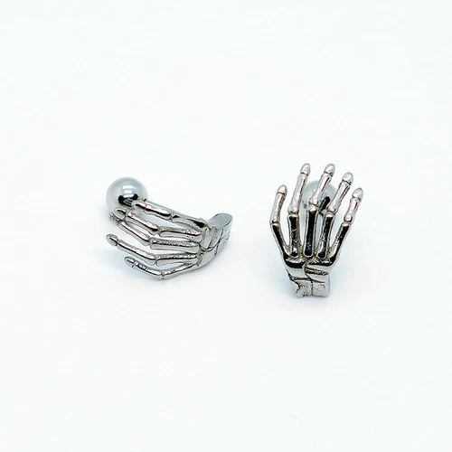 2Pcs Punk Gothic Skeleton Skull Hand Men Women Stainless Steel Ear Stud Earrings