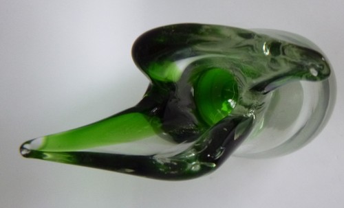 Oball Murano Art Glass Sommerso Fishtail Vase Luigi Onesto Green to Clear - Picture 5 of 11