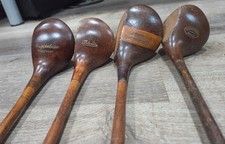 4 Antique Vintage 1920's Hickory Wood Shaft Golf Clubs Driver Brassie Spoon
