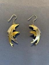 Vintage Taxco Mexico sterling silver and brass two tone dolphin pierced earrings