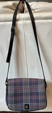 Daks VTG Plaid Tartan Cloth Black Leather Shoulder Bag Purse Blue Green Red 50