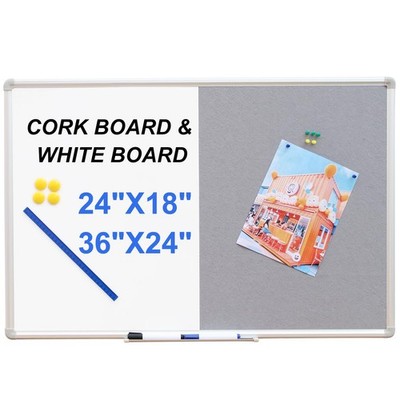 Grey Felt Bulletin & Magnetic Dry Erase Combo Board, 36 x 24 Inch Hanging Whi...