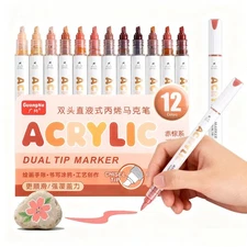 kander 12 Colors Dual Tip Acrylic Paint Markers, Reddish Brown Color — Extra