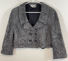 ST. JOHN Couture Double Breasted cropped jacket blazer womens 12 boucle tweed
