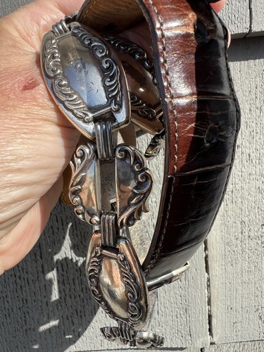 Vintage 1996 Brighton Concho Western brown croc leather silver sz L rodeo 90s - Picture 4 of 19