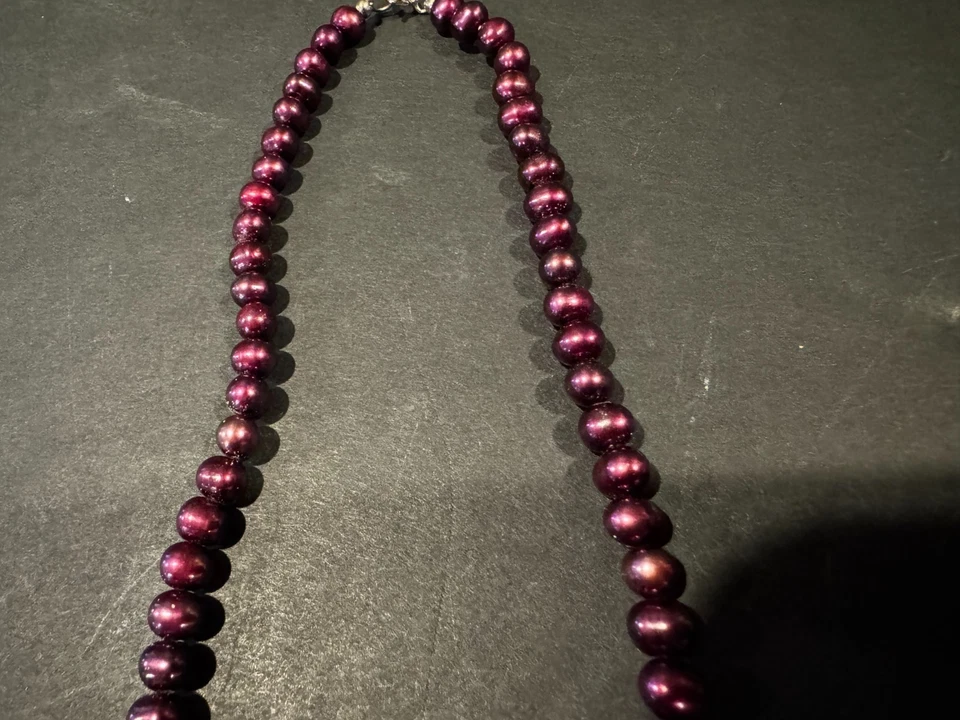 Colar de pérolas roxas vintage de prata esterlina 925 Borgonha Merlot 17"" - Imagem 4 de 4
