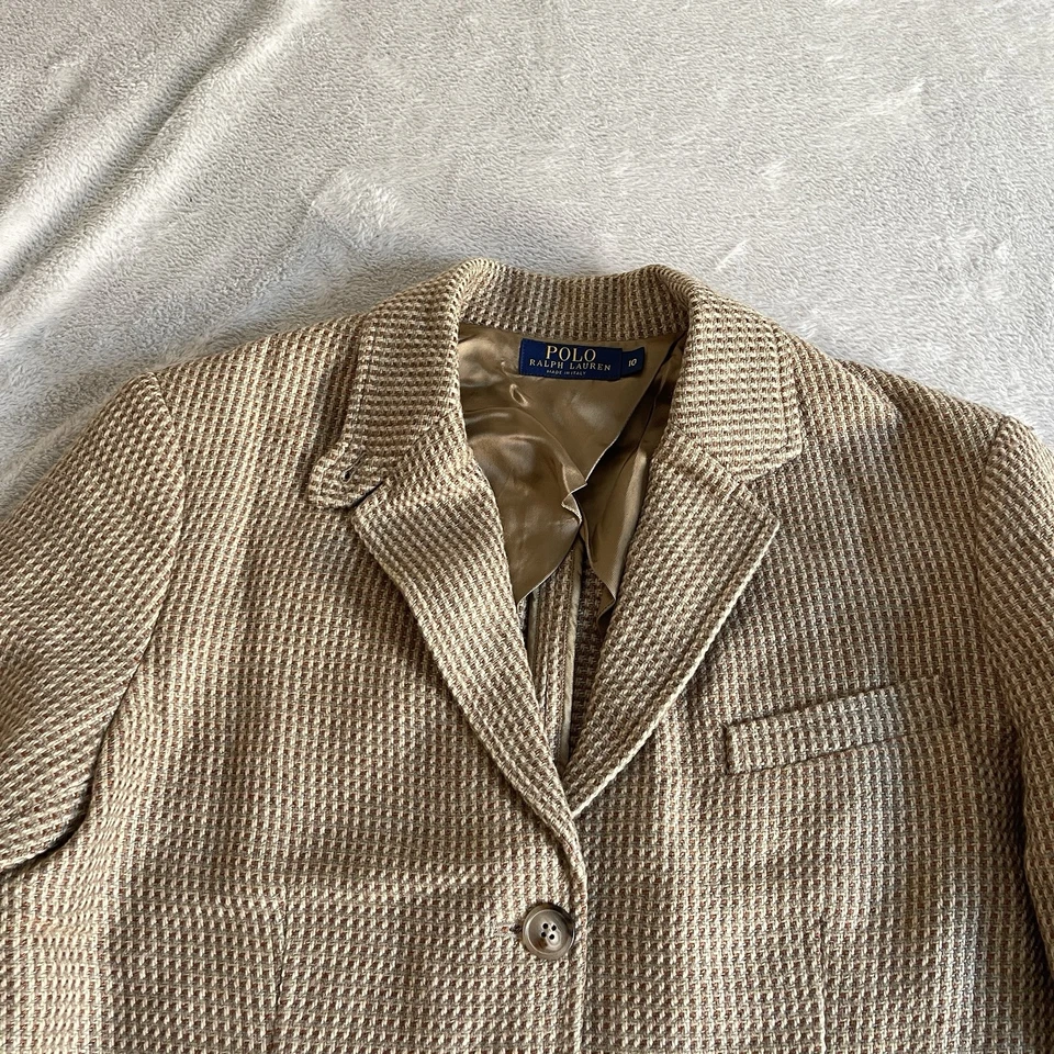 Ralph Lauren Woven Linen Wool Blazer Jacket Women's Size 10 Beige Made in Italy - Image 2 of 4