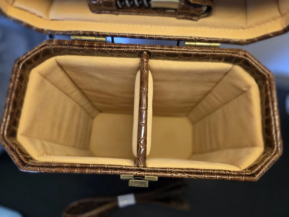 Винный держатель для пикника чехол аллигатор 2 бутылки дорожная сумка с ремнем винтажный - Изображение 4 из 4