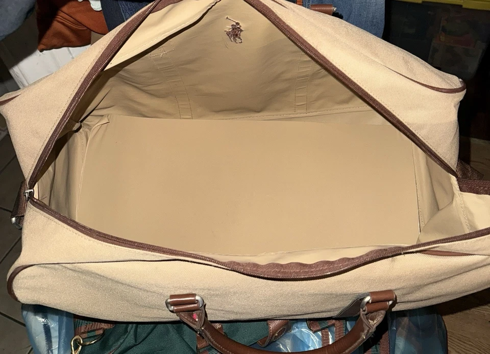 Ralph Lauren Mens Beige & Brown Canvas With Shoulder Strap Travel Duffle Bag - Image 3 of 3