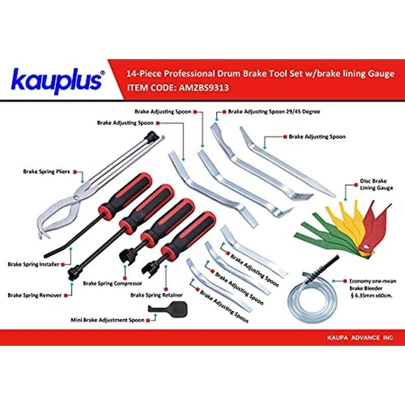 Juego de herramientas de freno de tambor profesional de 14 piezas con compresor de resorte y medidor nuevo Foto 4 de 4
