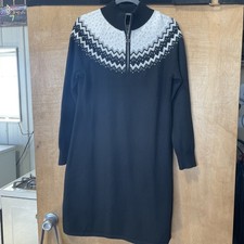 Talbotts Black Fair Isle Print Sweater Dress Long Sleeve Size M Cotton Blend