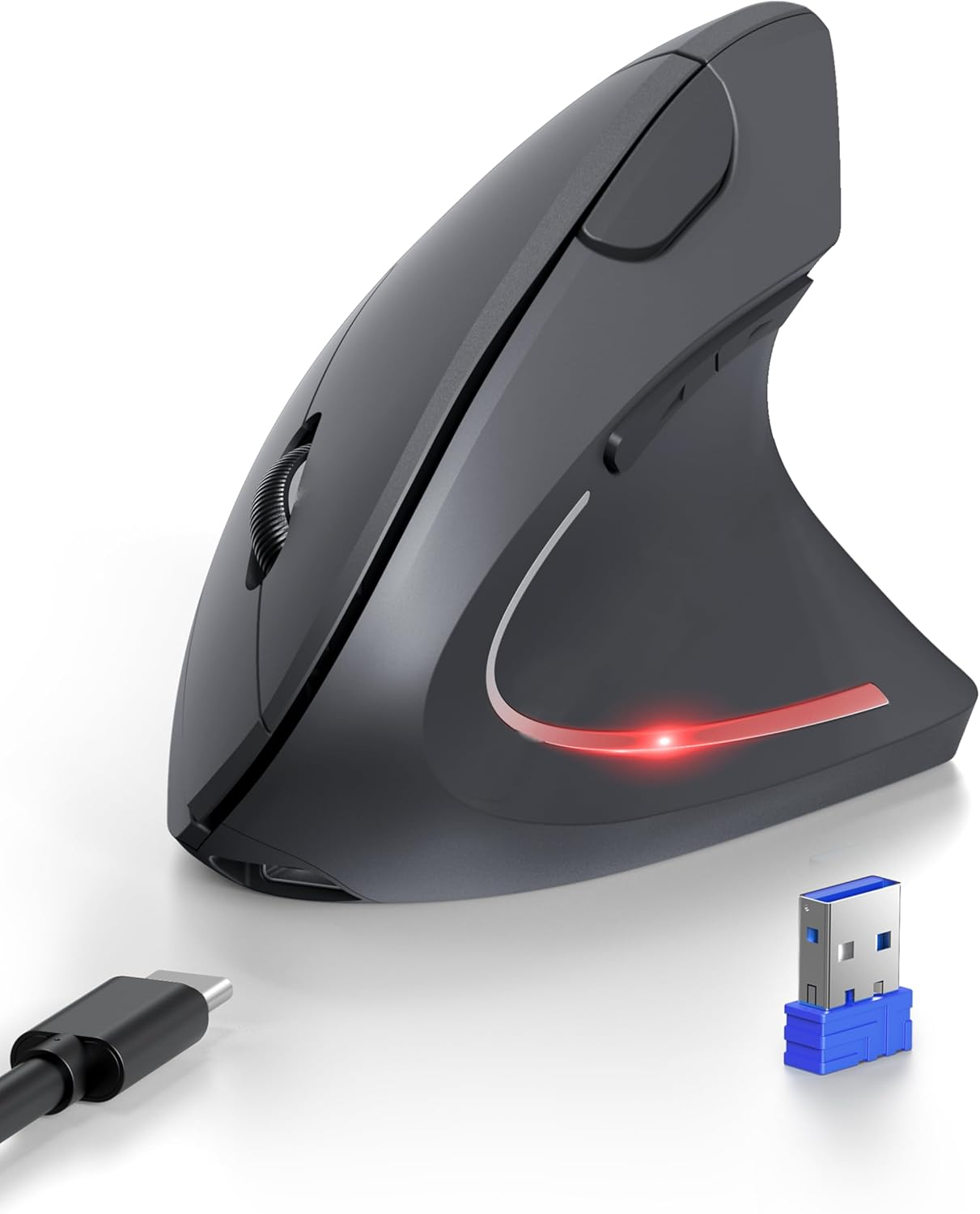 Mouse Verticale Ergonomico Bluetooth + USB | 4800 DPI, Ricaricabile, Grigio