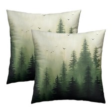 Green Misty Forest Throw Pillow Covers 18x18 Inch Set of 2 Mountain Woodland ...