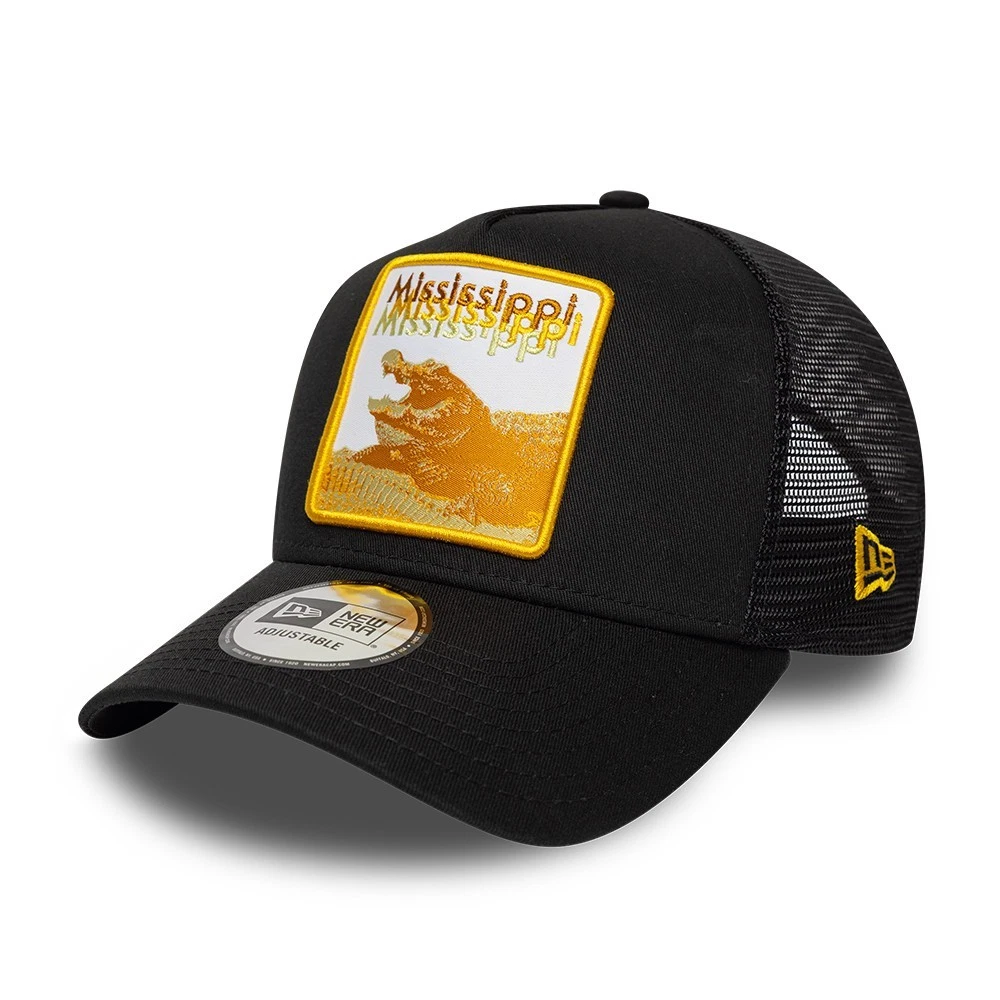 NEW ERA MISSISSIPPI GATOR TRUCKER CAP.9FORTY BLACK ALLIGATOR BASEBALL HAT S26