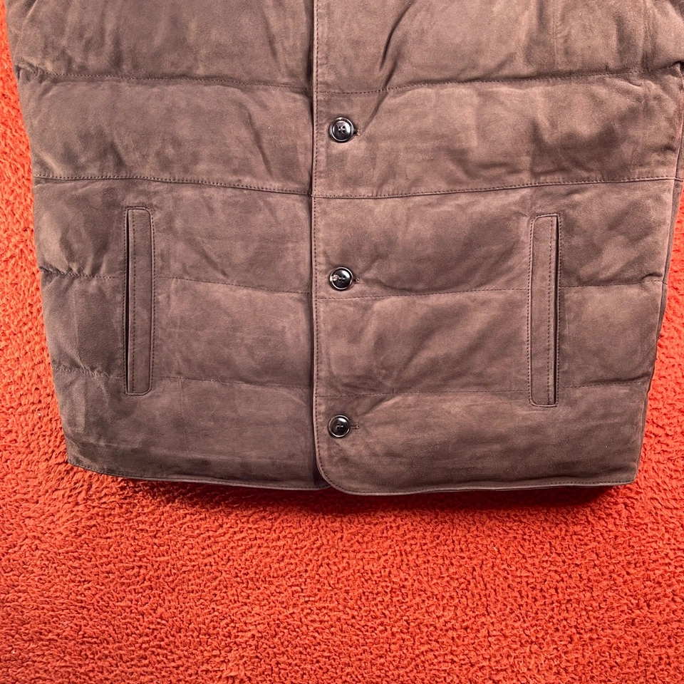 PETER MILLAR Men LARGE Cordova Suede Lamb Wool Cashmere Puffer Vest Brown $1495 - Image 3 of 4