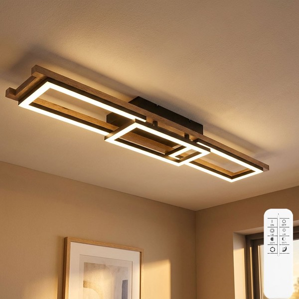 Deckenleuchte Deckenlampe Wohnzimmerlampe Fernbedienung Holz Cct Dimmbar 1X Led-image