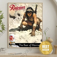 Rainier Beer Poster The Beer of Warriors Fantasy Art 18x24 Wall Decor Man Cave