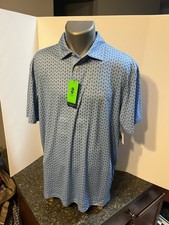 IZOD Golf Men  s Polo Shirt Blue Pink Flamingo Check Large Poly Spandex - NWT