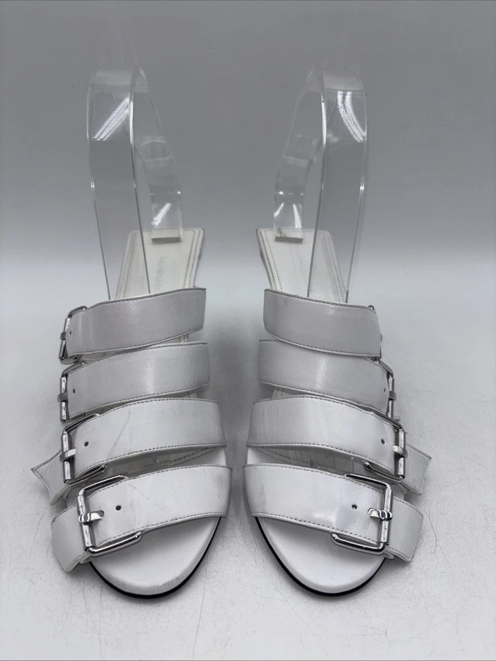 Sandalia Balenciaga Plata Hebilla Cuero Blanco Tacones Deslizables Talla 37 Foto 2 de 4