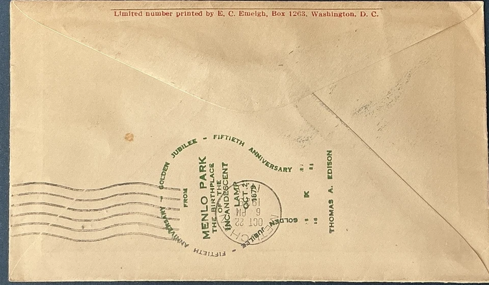 Actual Anniversary of Electric Light Addressed to Gorham 654 Not FDC  - Image 2 of 2