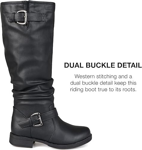 Journee Collection Womens Leather Stormy Riding Boot Buckle Detail Black Size 10 - Picture 3 of 5