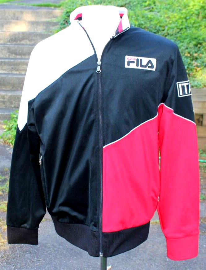 Giacca Fila Sport Full Zip Italia Uomo Grande Pista Calcio Bianco Nero e Rosso