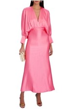 Geraldine Lala Pink Silk Draped Kaftan Sleeve Maxi Dress Sz XS