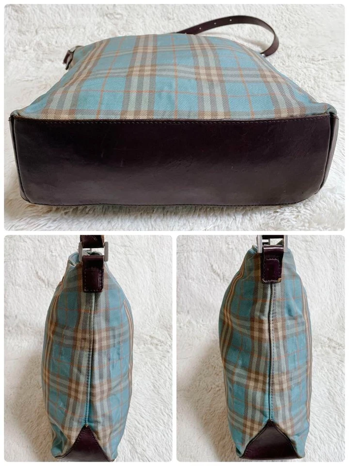 Bolso de Hombro BURBERRY Sacoche Cuero Color Raro Azul Cuadros Multicolor Foto 3 de 4