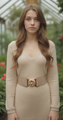 #ad Women Beige Elastic Band Hot Belt Playful Gold Metal Flower Buckle Fit Size S M $16.95
