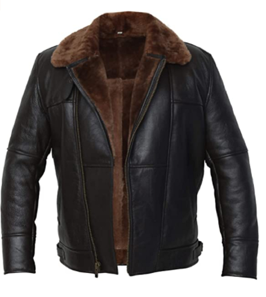 Chaqueta de Cuero de Oveja Marrón Bombardero con Cremallera B3 Bombardero Aviador Real Marrón Oveja