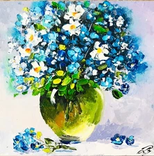 Impasto Painting Still Life Wildflower Bouquet Violet Art Violets Wall Art 6х6"