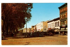 Marshalltown IA Business District Vintage Cars Rexall Drug Store Postcard