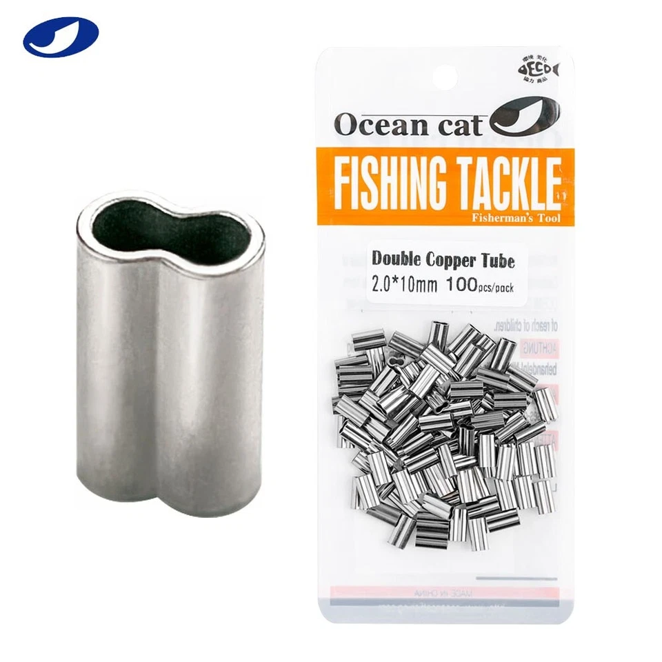 OCEAN CAT Double Barrel Crimp Sleeves 100% Copper Tube Fishing Leader Connector