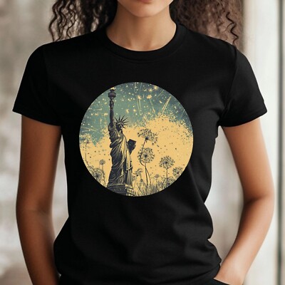 Frauen T-Shirt Freiheitsstatue mit Löwenzahn Motiv Baumwolle Größe S bis 3XL