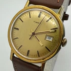Vintage Timex Mercury Hand-Winding Mechanical Watch men Gold Tone Date Leather