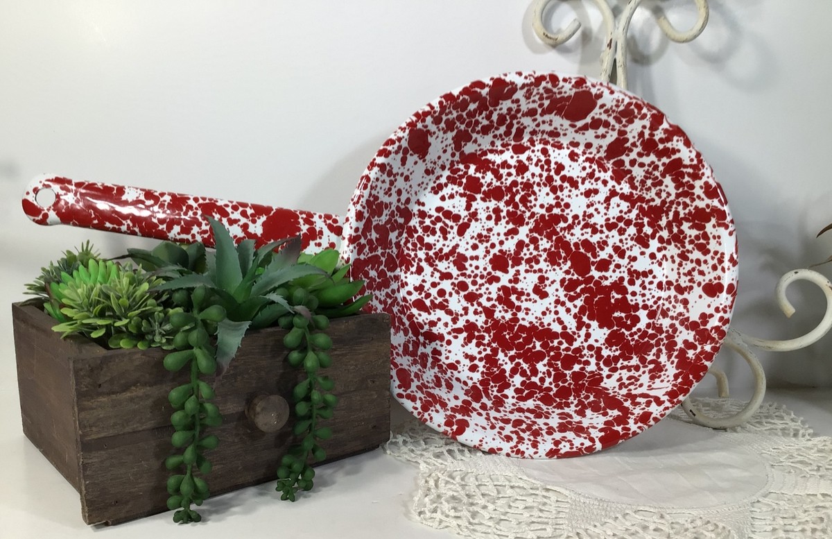 Enamelware Granite Ware Fry/Sauté Pan~ Red/White Splatter 