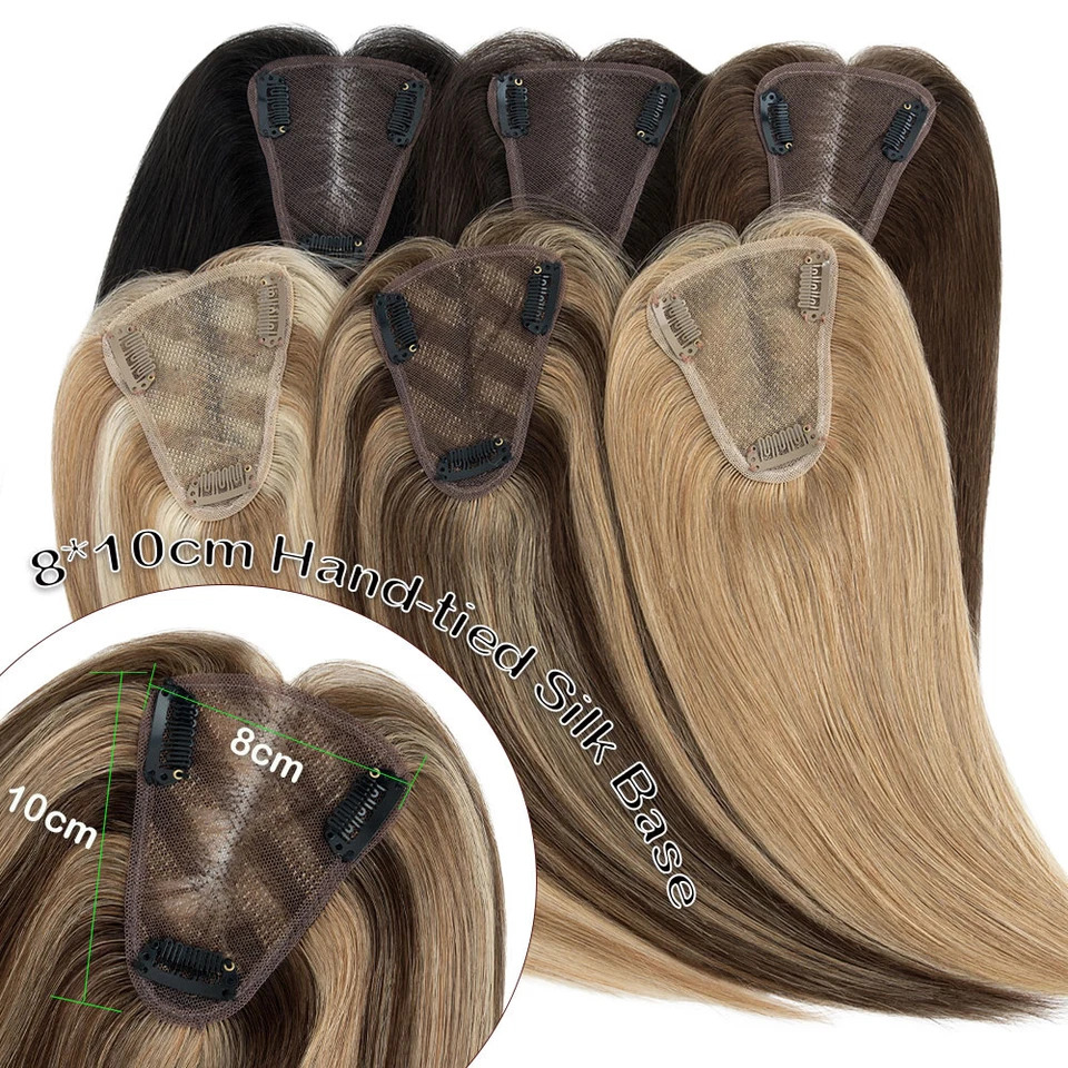 Remy Echthaar Damen Toupet Topper Clip In Seide Base Haarteile Perücke 15*16 CM - Bild 2 von 4
