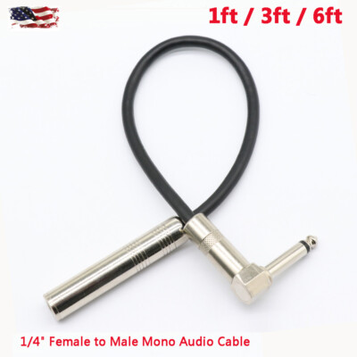 1ft /3ft /6ft 6.35mm Female to 1/4'' Male Right-Angle Mono Audio Extension Cable