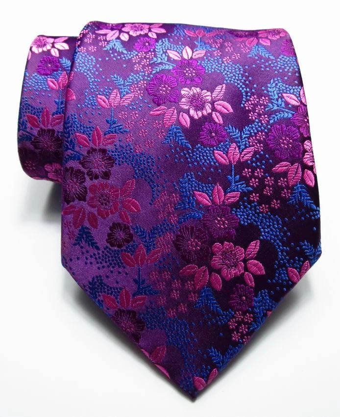 Nueva Corbata Clásica Floral Rosa Azul TEJIDA JACQUARD 100% Seda Para Hombre Foto 2 de 2