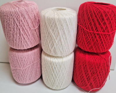 Unbranded crochet thread Lot 6 Skein Red, White, Pink