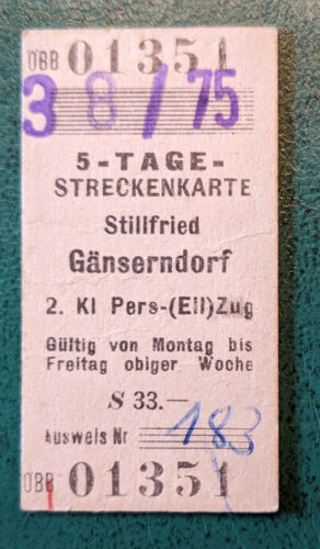 Eisenbahn - Fahrkarte  1975 ,  Stillfried - Gänserndorf - Bild 1 von 1