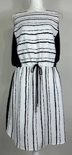 Vince Camuto Black & White Sleeveless Drawstring Waist Knee Length Dress Size 12